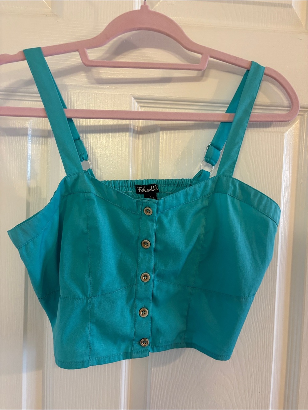 Teal Button-Front Crop Tank Top
